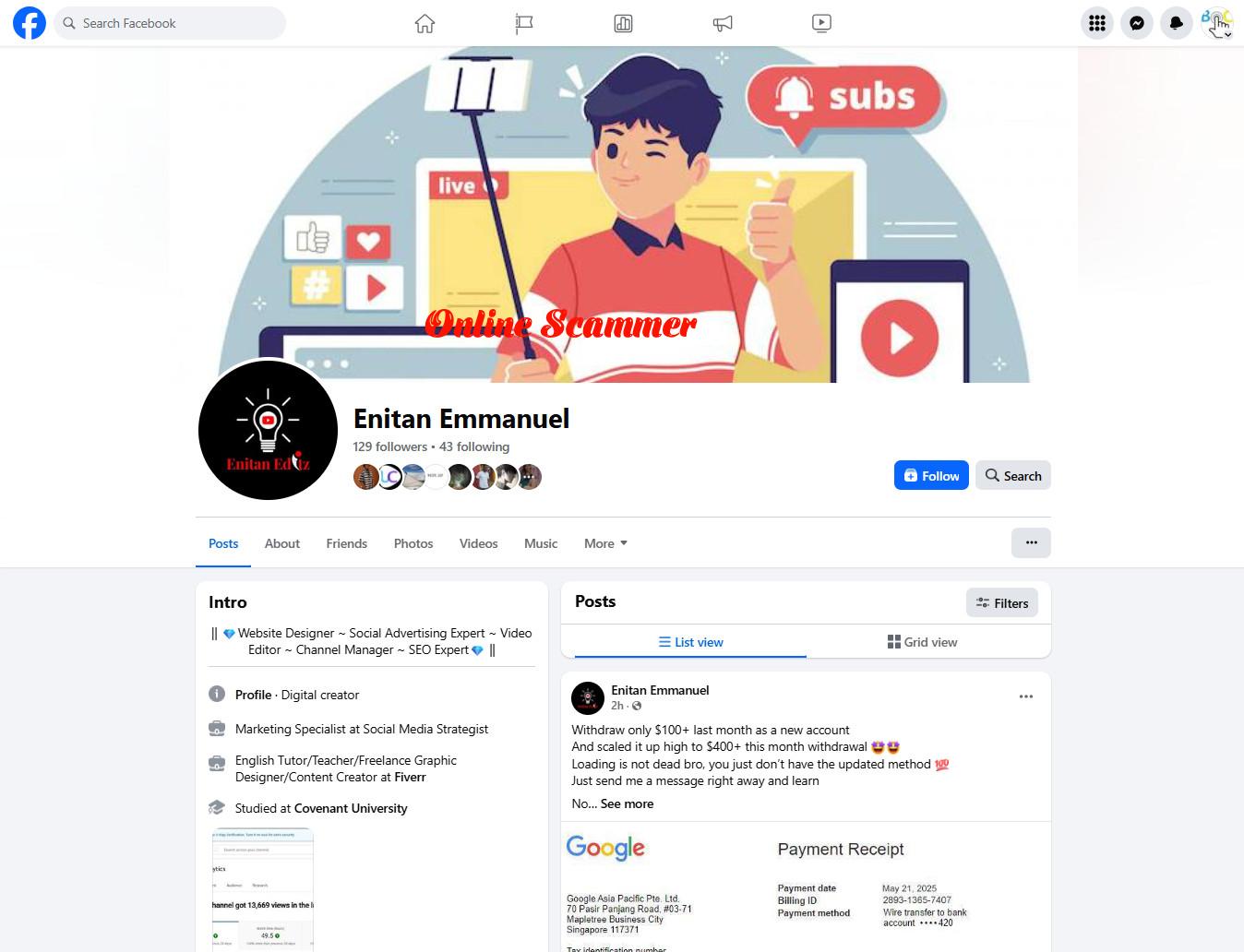 Scammer Alert: Enitan Emmanuel (+2347025688061) – Fake AdSense Coaching Fraud Nigeria